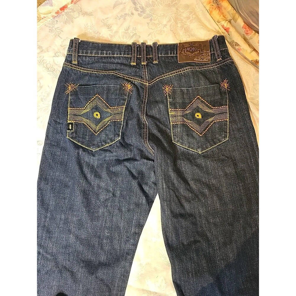 Akademiks Vintage Denim Jeans 34 Dark Wash,distressed NYC Y2K Streetwear,wideleg